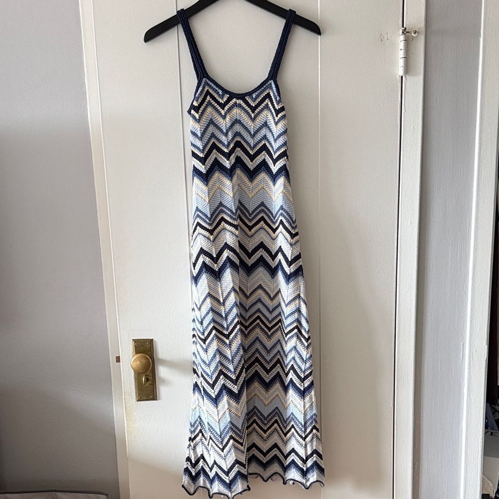 Maje Striped Zigzag Maxi Dress - Navy, Light Blue & Cream